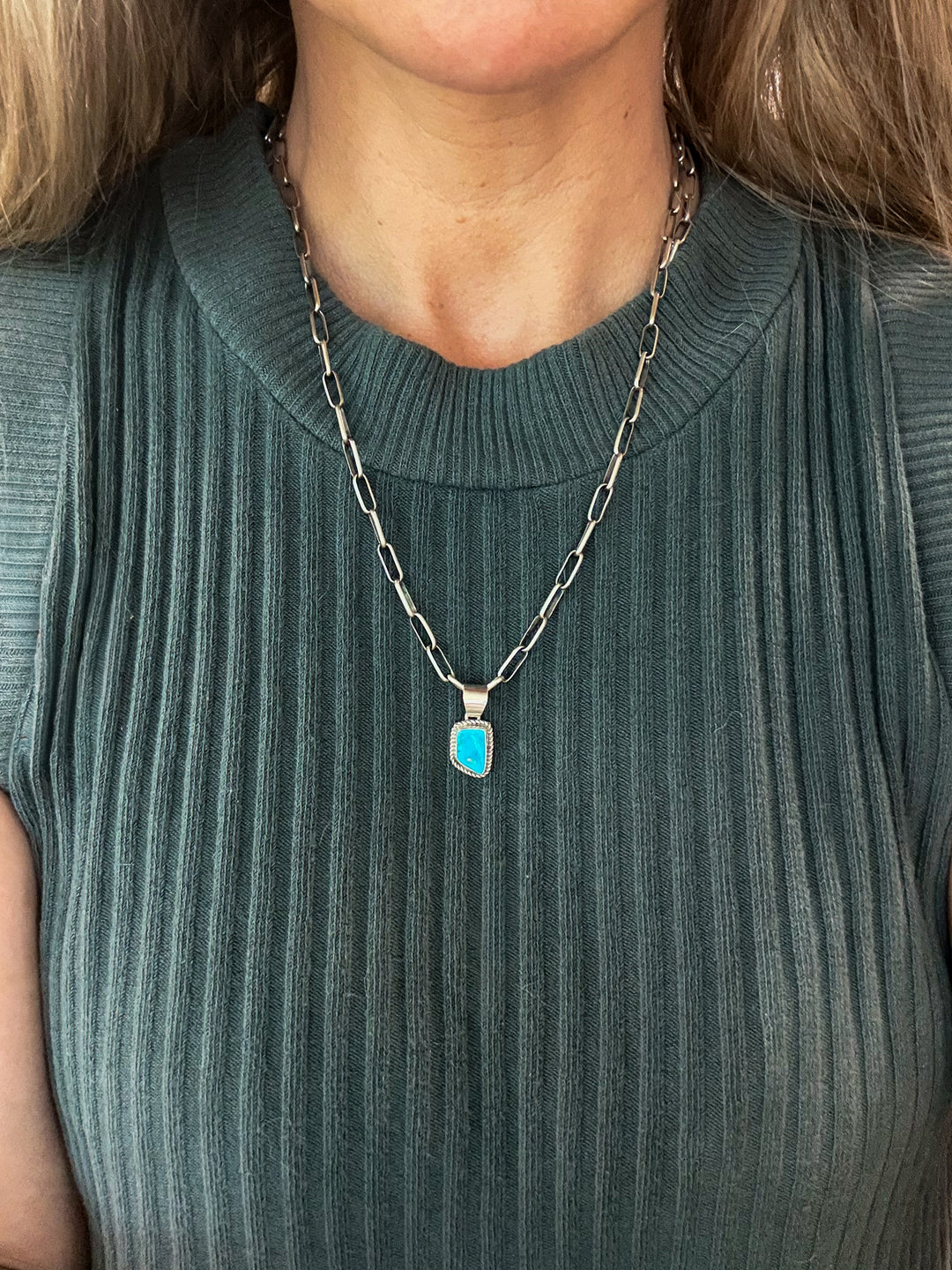 Navajo Kingman turquoise pendant handmade by Byron Begay sterling silver