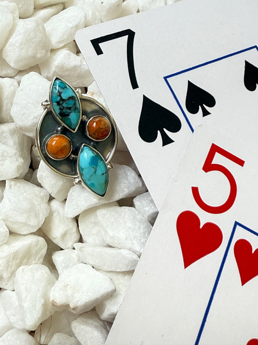 The Sundown Shuffle – Turquoise & Mojave Ring 925 - Size 7.5