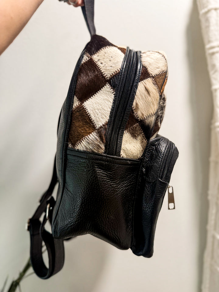 The Check Her Out Mini Backpack | Hair-on-Hide Patchwork Leather Mini Backpack
