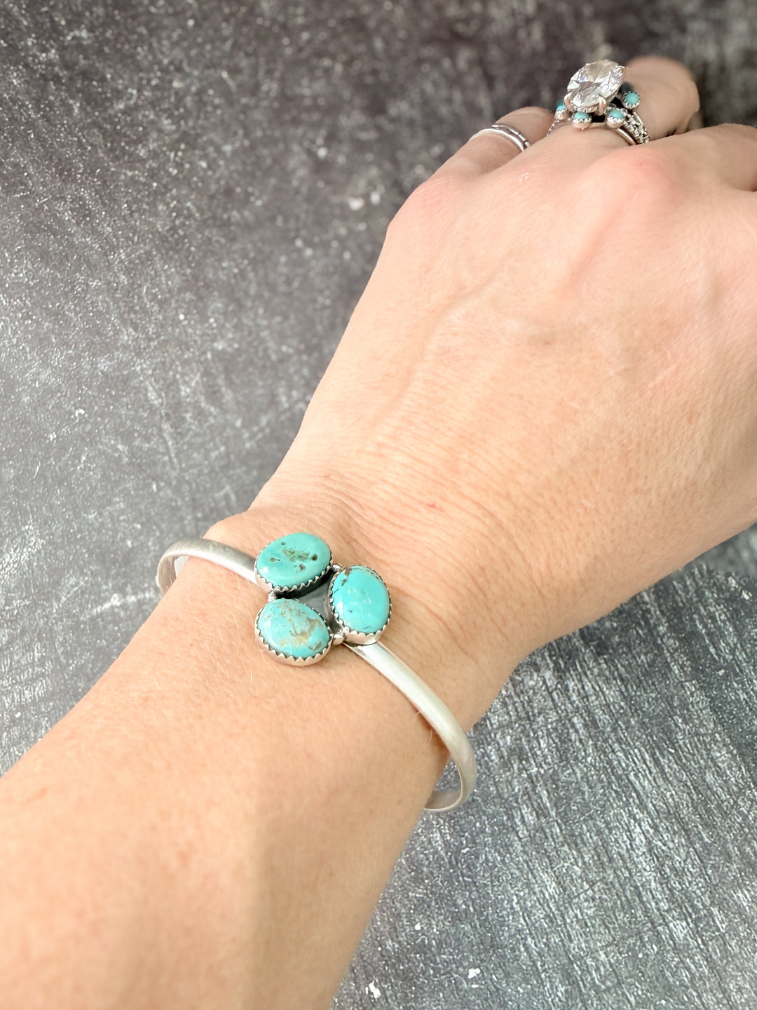 Pilot Mountain Turquoise Sterling Silver Three-Stone Cuff Bracelet
