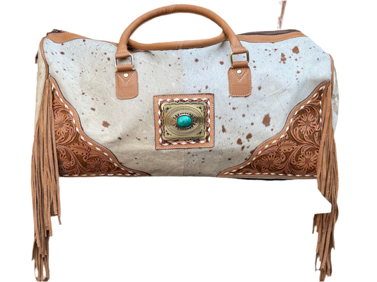 Terminal to Trail : Desert Tan Leather & Cowhide Duffel Bag