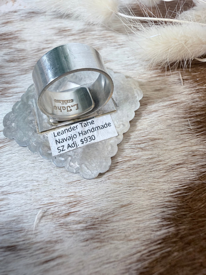 Leander Tahe Navajo Handmade Sterling Silver Diamond Statement Ring