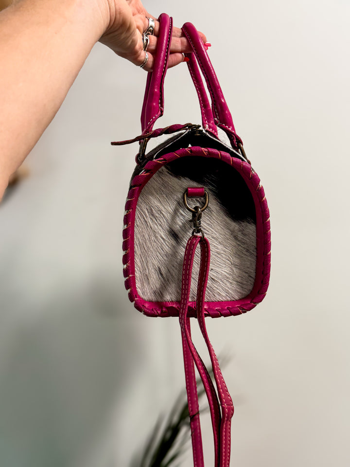The Hide and Go Carryall - Pink Leather and Hair on Cowhide