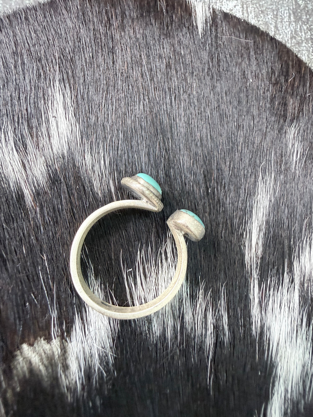 Two Stone Turquoise Floater Ring | Sterling Silver Adjustable Size 8–10 | Handmade