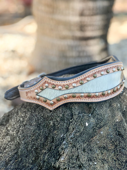 THE OUTLAW (XL) cowhide tooled leather studded dog collar