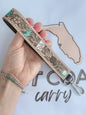 Punchy Hand Tooled and Hand Painted Leather Key Chain Wristlet
