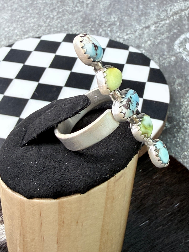 Palomino Variscite + Golden Hills Turquoise Sterling Silver Crawler Ring