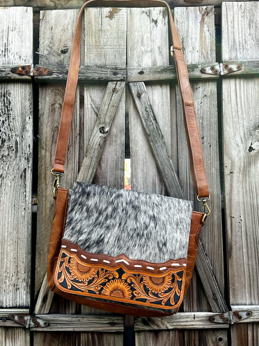 Tooled Leather and Cowhide CC purse