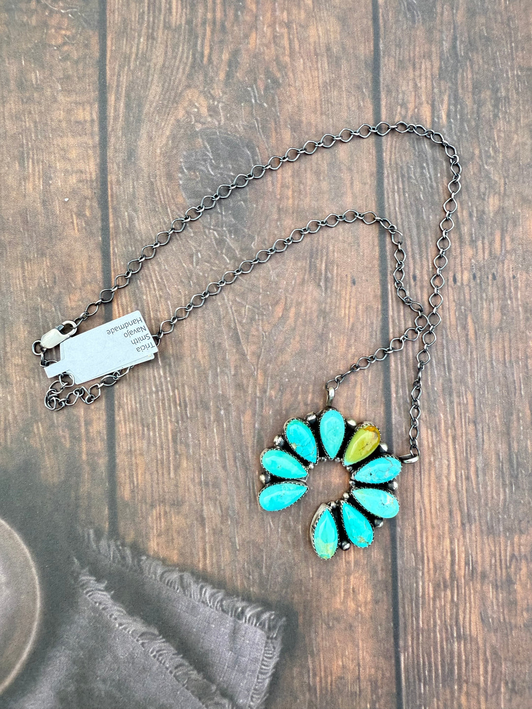 Tricia Smith Navajo Handmade Kingman Turquoise Blossom Necklace