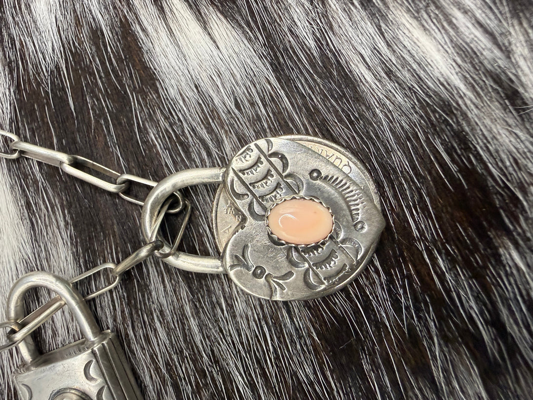 Navajo Sterling Silver Lock Necklace Charm Pendants | Turquoise or Pink Conch