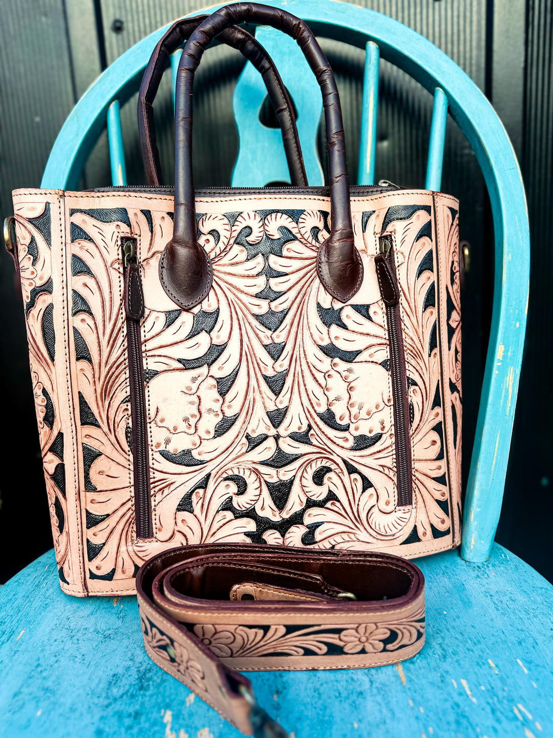 The Prescott Tooled Leather Concealed Carry Work Bag | Western Leather Handbag