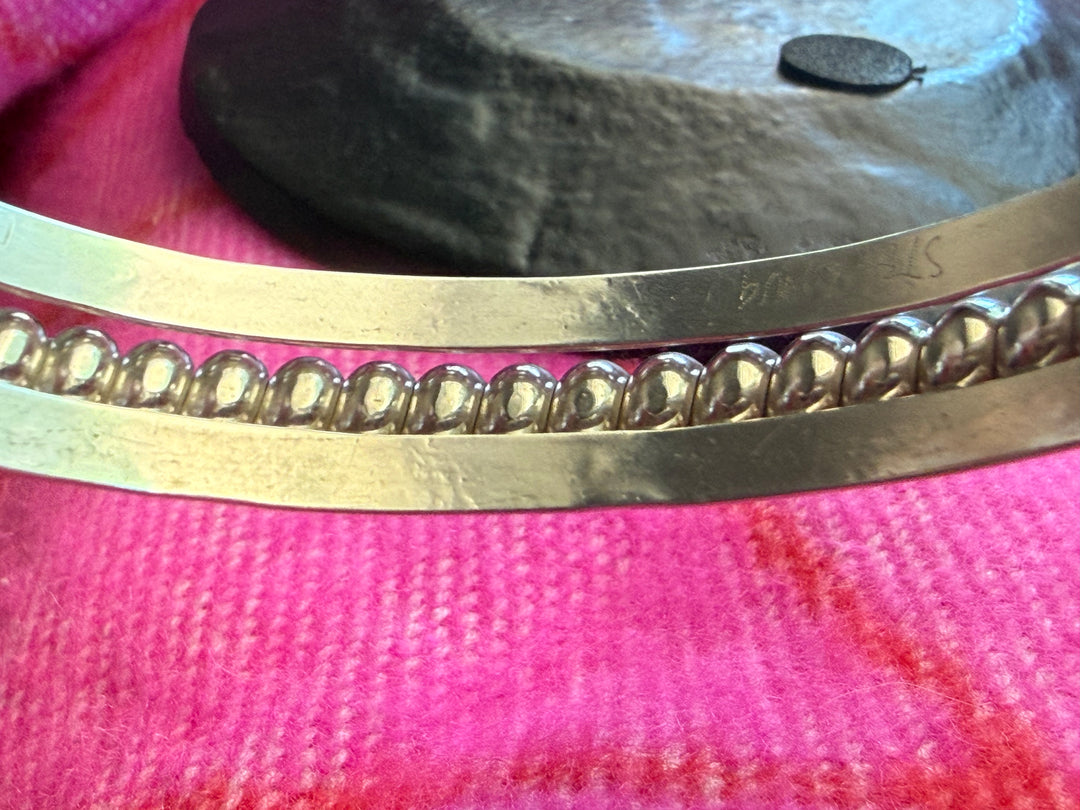 TAHE Navajo Sterling Silver Rope Cuff Bracelet