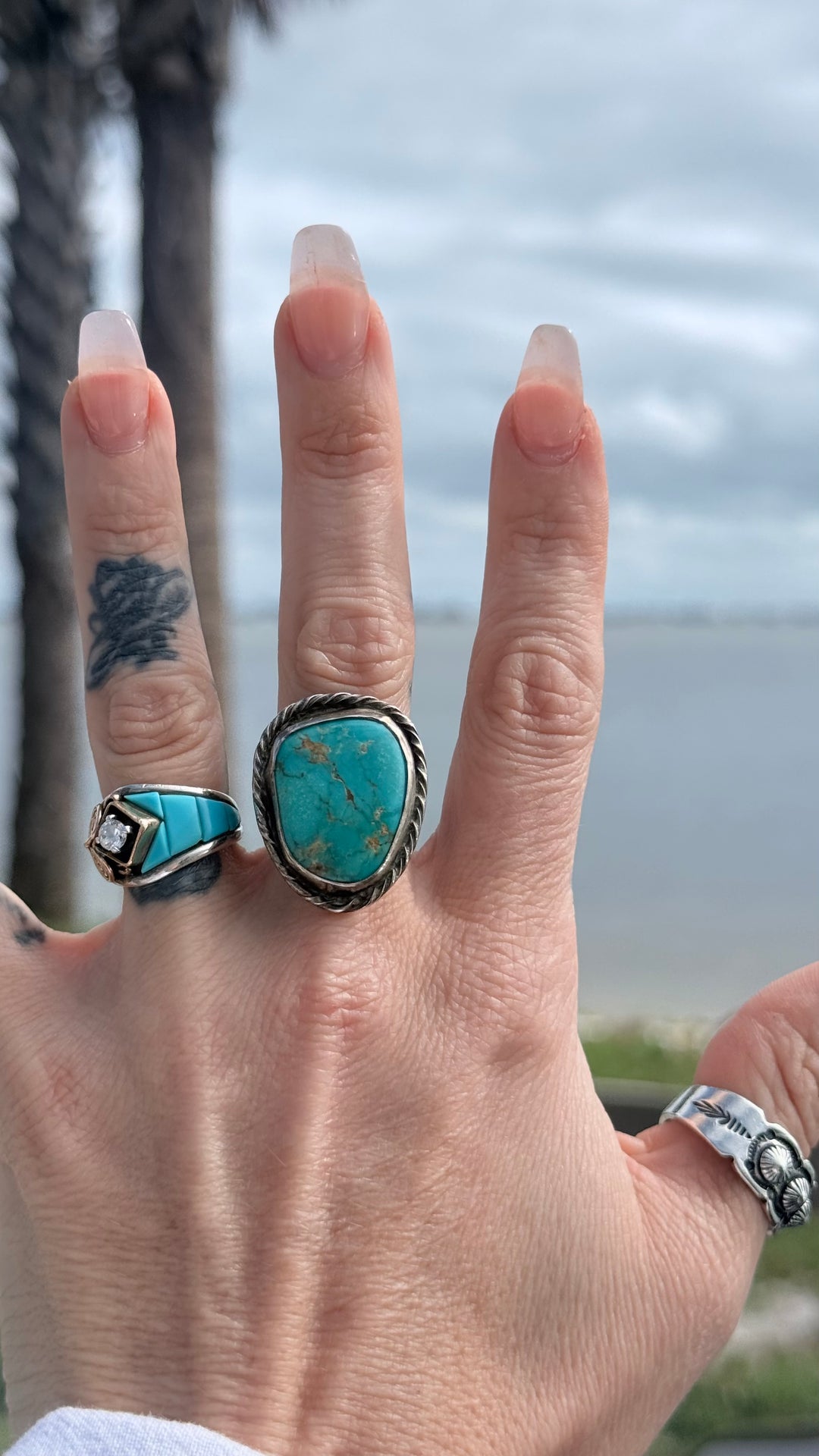 Vintage Native American Turquoise Sterling Silver Ring | Signed LH | Size 7