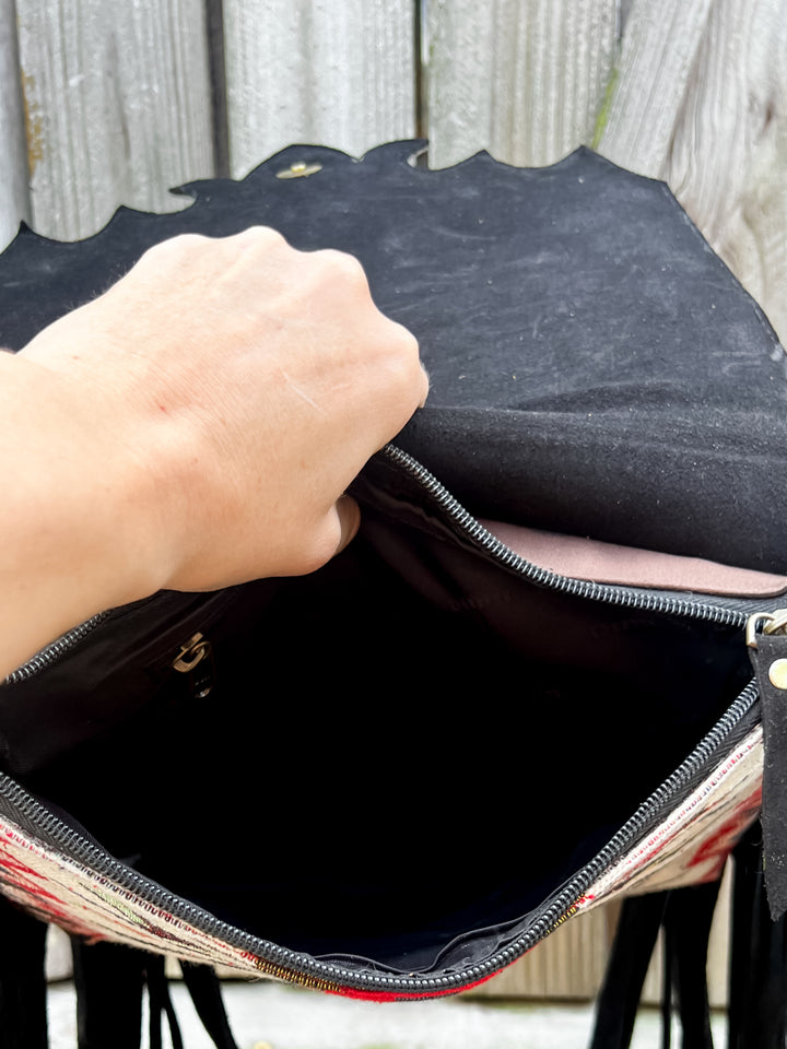 Saddle Up | Saddle Blanket Aztec Pattern and Cowhide Concealed Carry Purse with Fringe