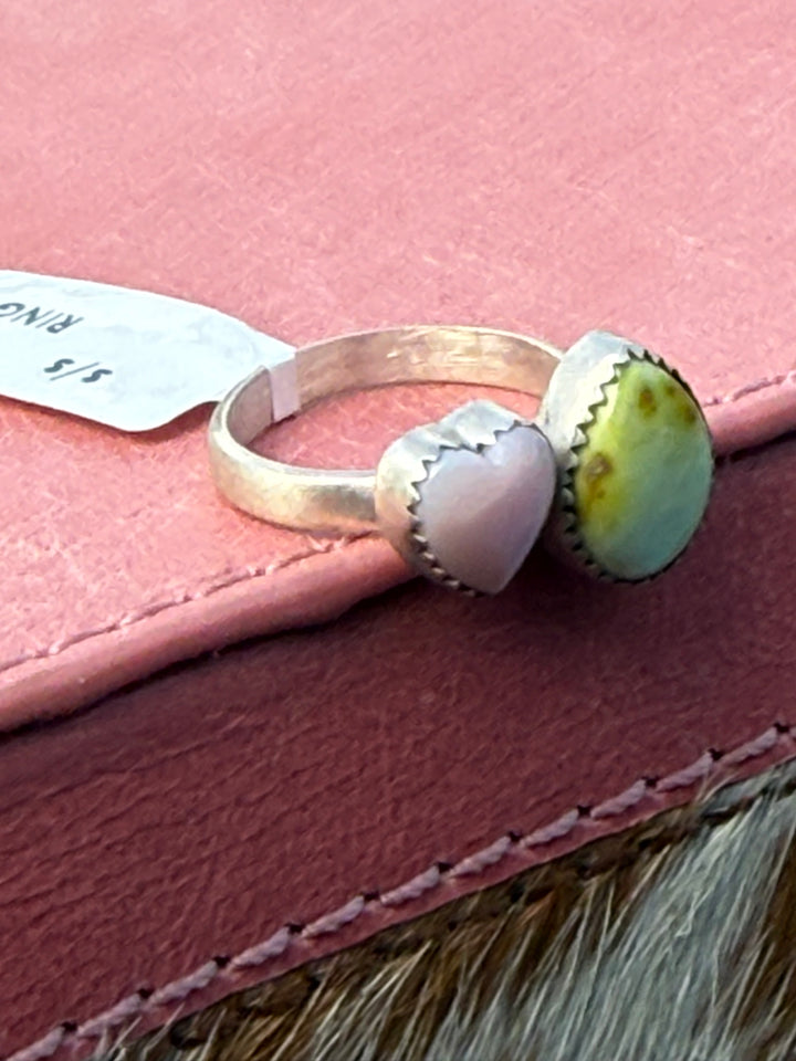 Palomino Cutie | Palomino and Pink Conch Shell Sterling Silver Adjustable Floater Ring