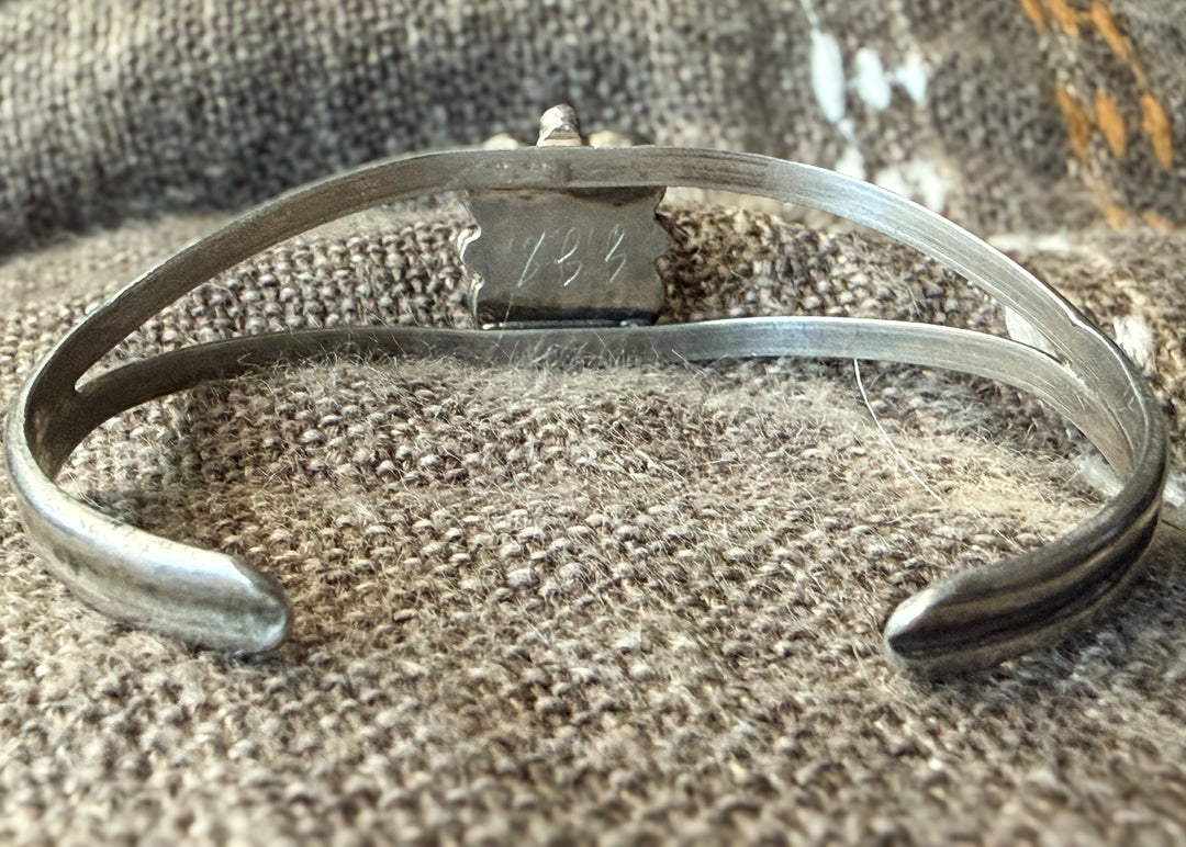 Vintage Native American Sterling Silver & Natural Turquoise Child’s Cuff Bracelet | Hand Signed JJS | Estate Find