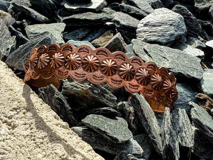 Vintage Bell Trading Post Copper Cuff Bracelet | Scalloped Stampwork Southwest Design