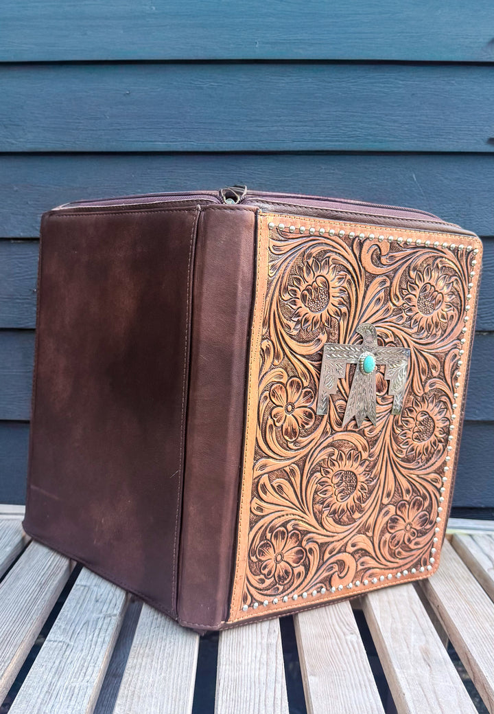 Western Tooled Leather Zipper Padfolio | 1” Ring Binder & Work Organizer