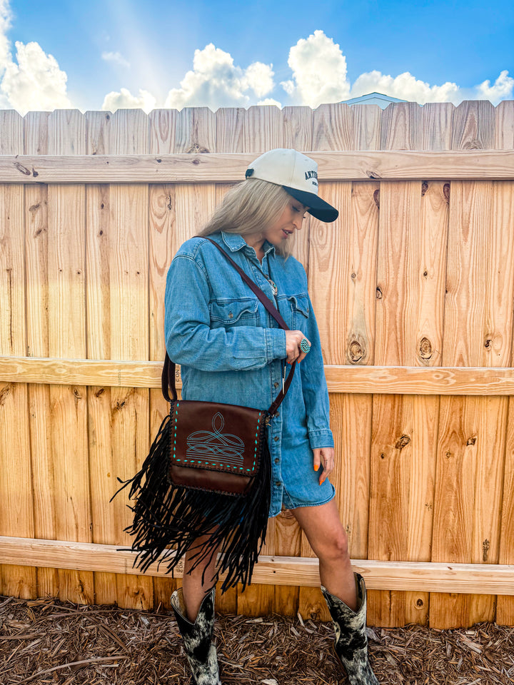 Cognac Bootstitch Saddle Crossbody