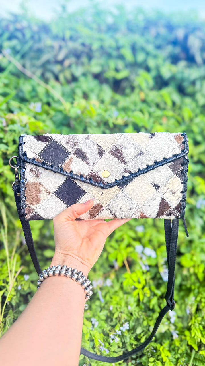 Check Her Out | Cowhide Patchwork Leather Clutch Crossbody & Wallet Organizer