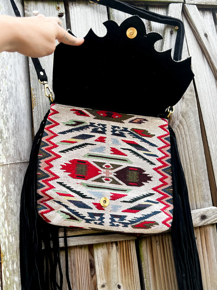 Saddle Up | Saddle Blanket Aztec Pattern and Cowhide Concealed Carry Purse with Fringe