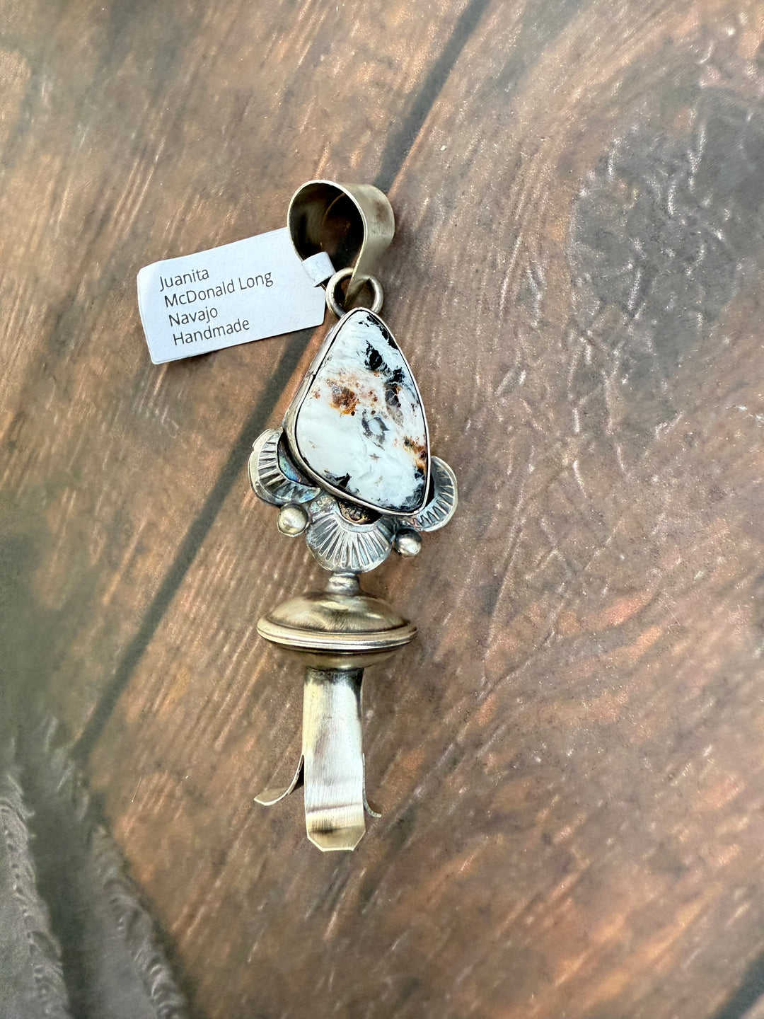 Handmade Navajo White Buffalo stone squash blossom pendant sterling silver