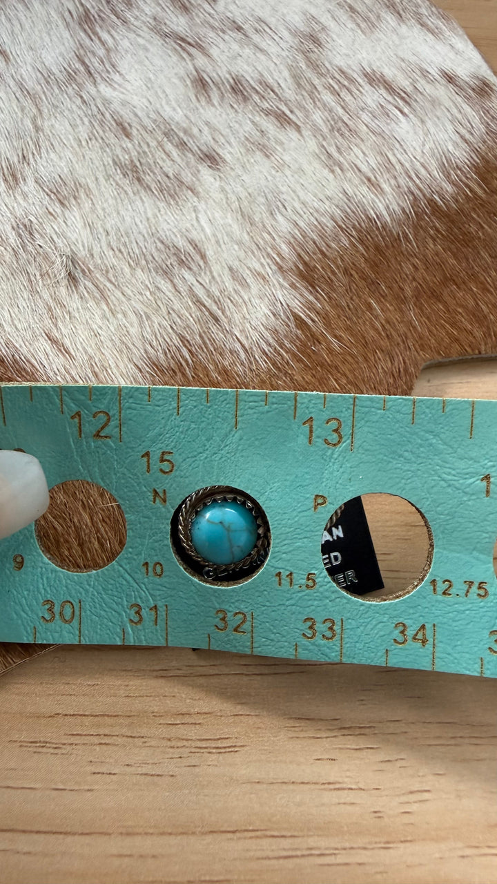 Navajo Handmade Turquoise Stud Earrings | Sterling Silver Rope Border | 10mm Native American Jewelry