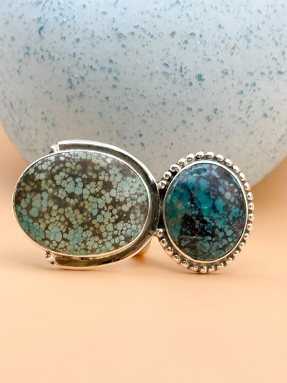 Southwestern Designer Turquoise & Sterling 925 Adjustable Ring