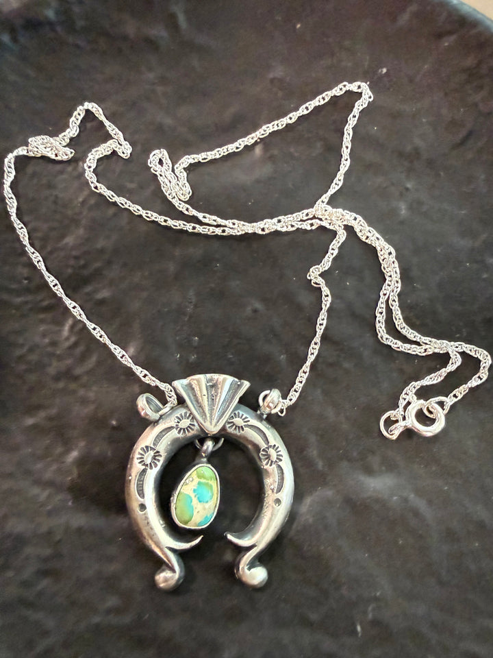 Mini Naja Sonoran Gold Turquoise pendant on 18” Necklace Navajo Handmade by Verley Betone
