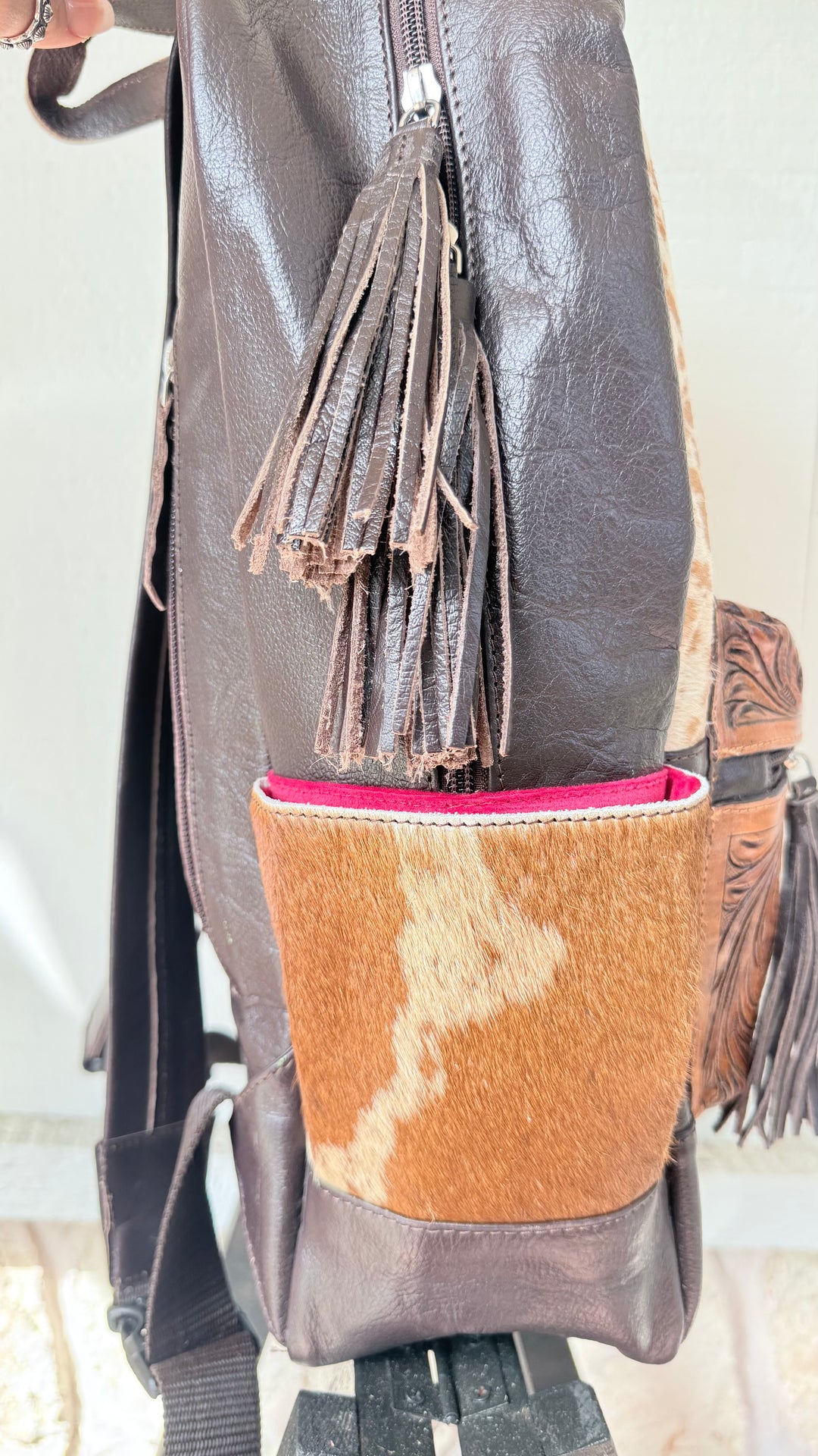 The Backroad Rambler | Cowhide & Tooled Leather Concealed Carry Backpack