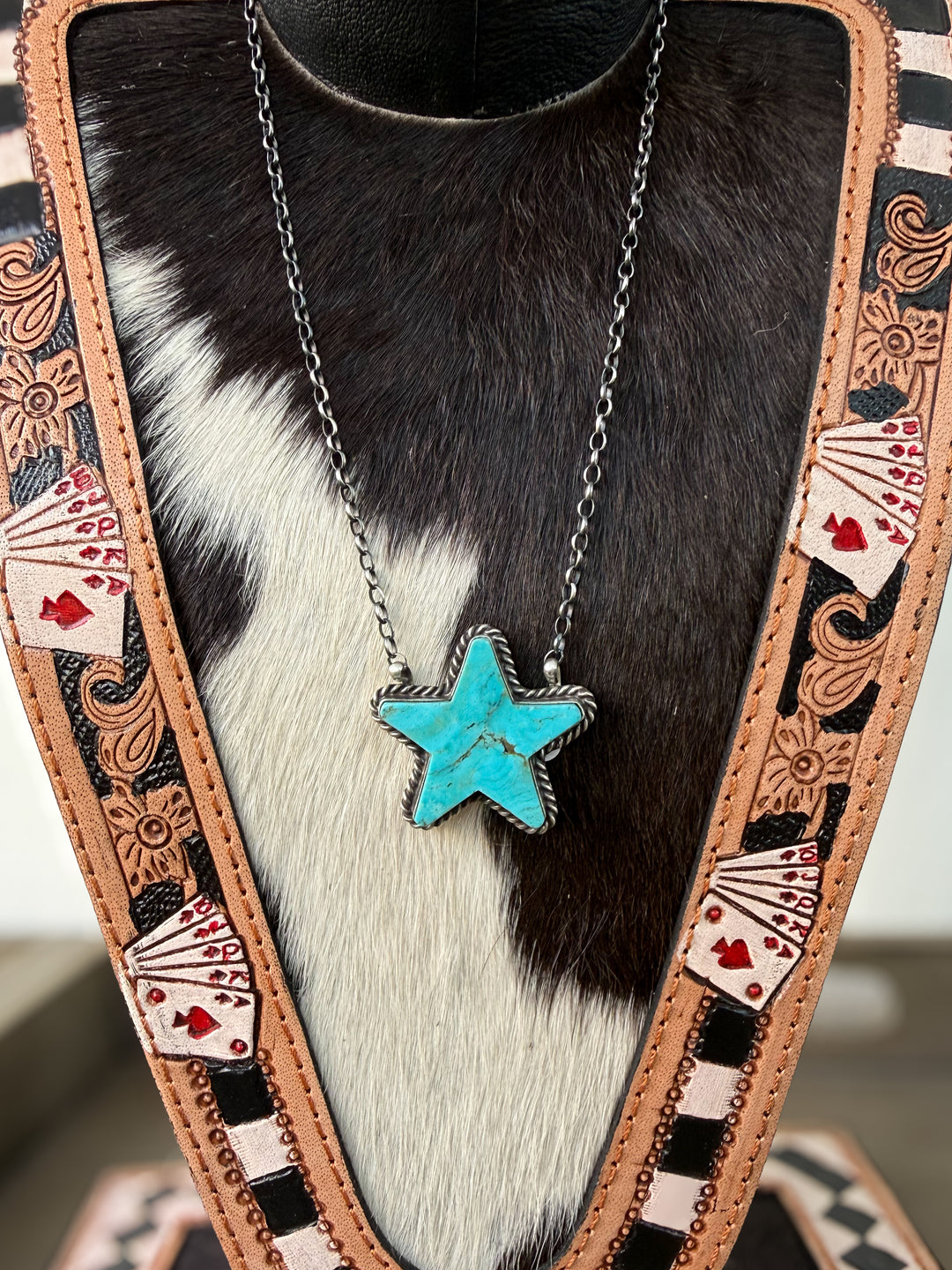 Johnny Dixon Navajo handmade sterling silver necklace with Kingman turquoise star pendant on handmade chain