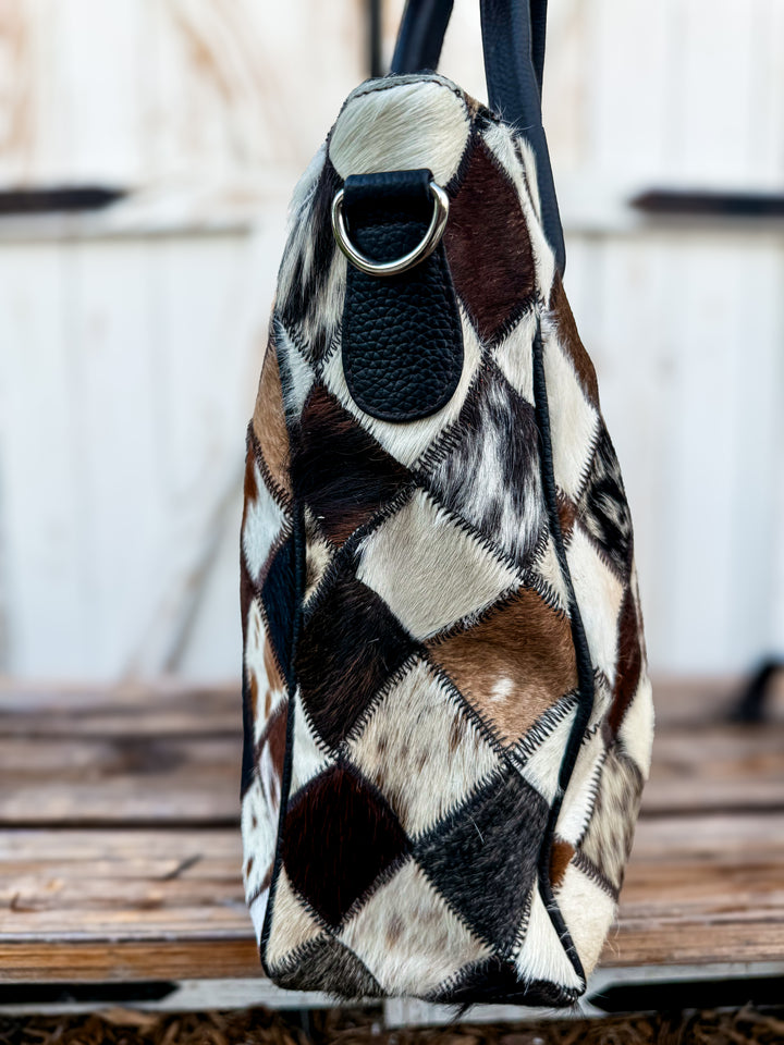 Check Her Out Tote | Genuine Cowhide Patchwork Leather Tote