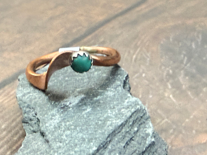 Navajo Handmade Pure Copper and Kingman Turquoise Stacker Rings - Size 7 and 7.5