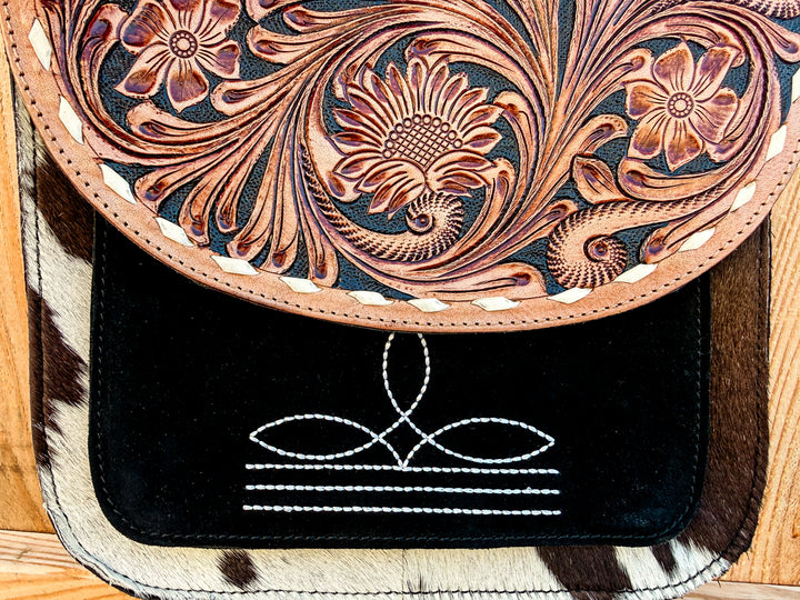 The Lee Tooled Boot Stitch Crossbody |
Genuine Leather & Hair-On Cowhide Western Purse