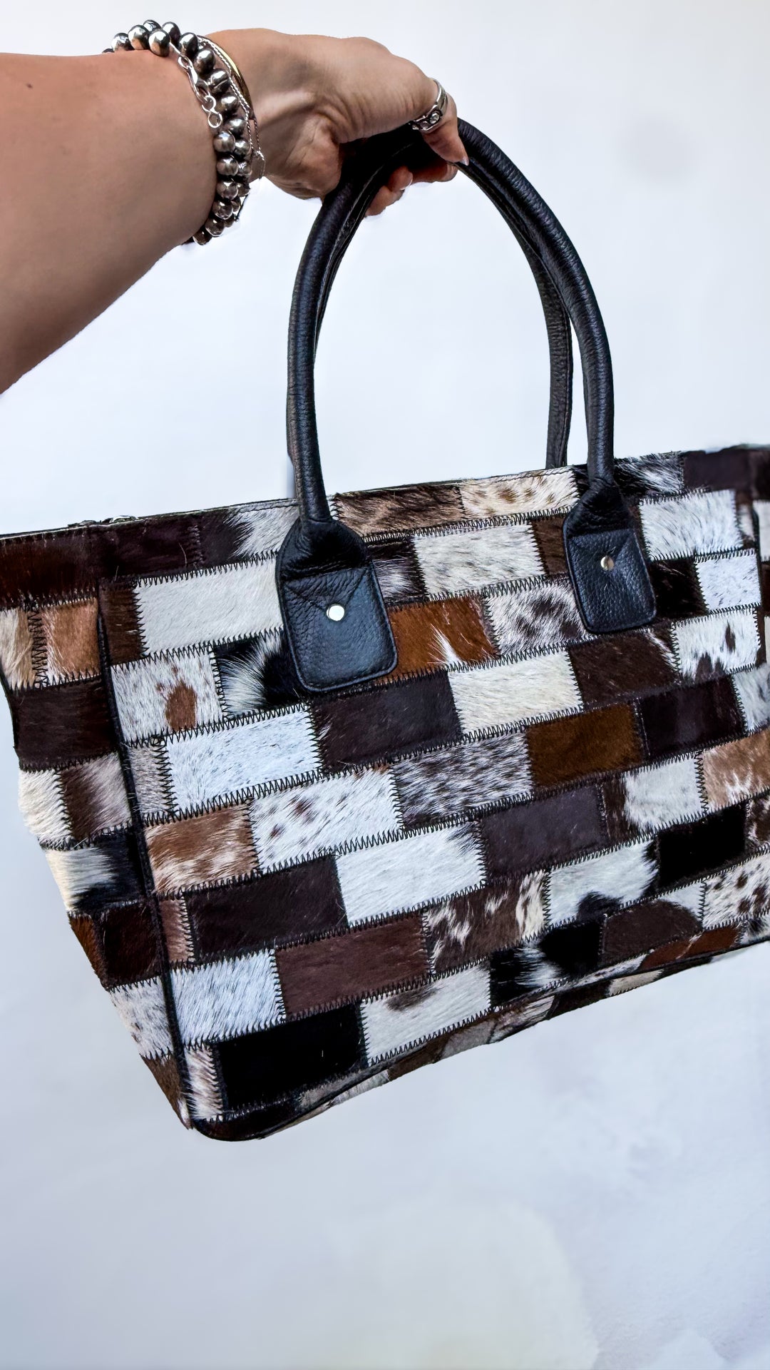 The Longcheck | Patchwork Cowhide Leather Tote Bag