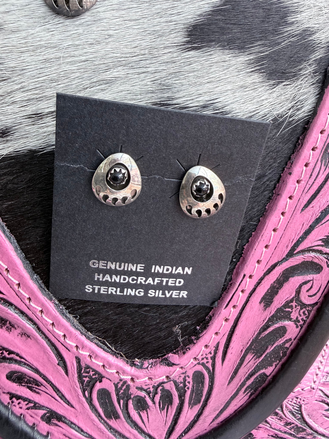 Navajo Black Onyx Bear Paw Necklace & Earrings Set | Sterling Silver