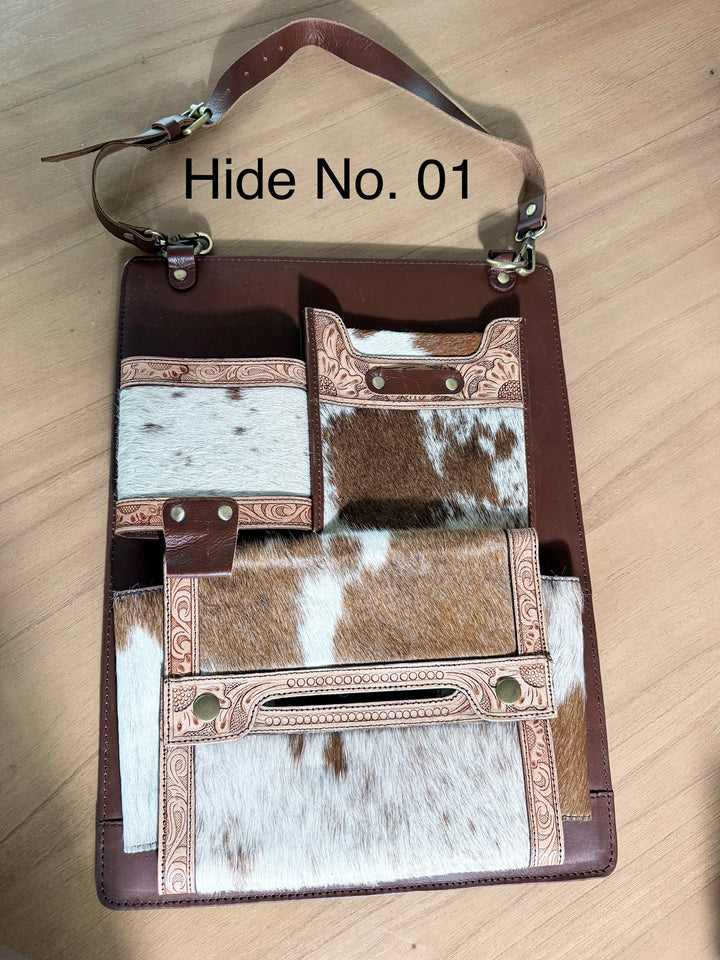 The Backroad Organizer | Cowhide & Leather Car Seat Organizer