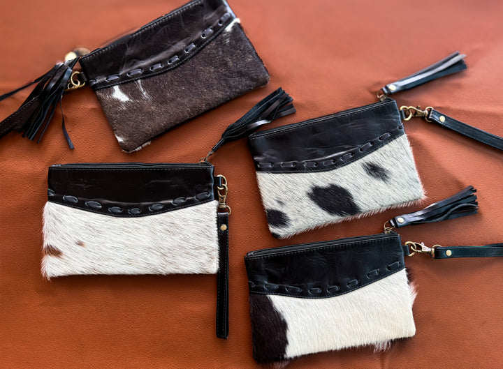 The Speakeasy | Hair-On Cowhide Leather Wristlet Tassel Clutch