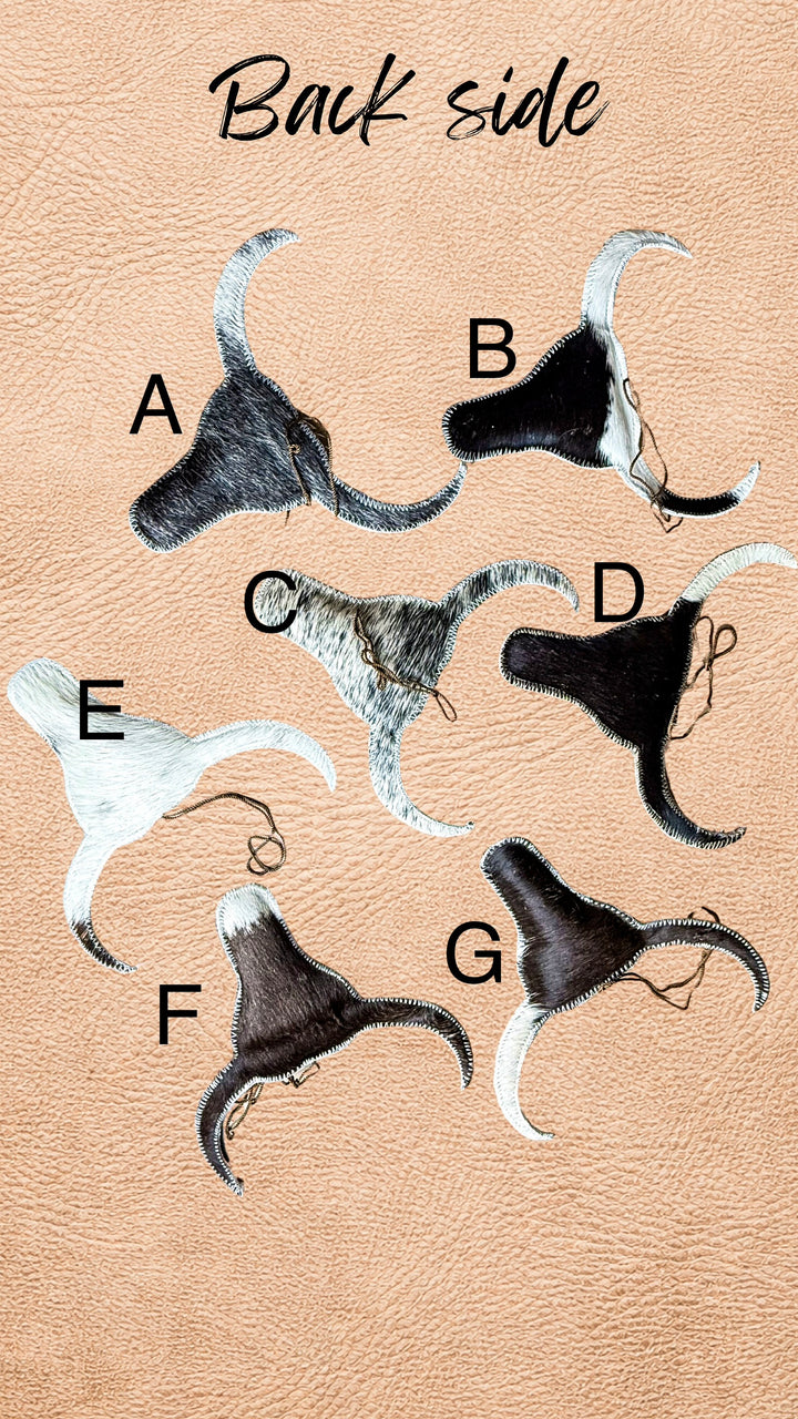 Cowhide Longhorn Wall Hanging | Genuine Hair-On Cowhide Western Decor | Boutique, Car Charm or Bag Charm
