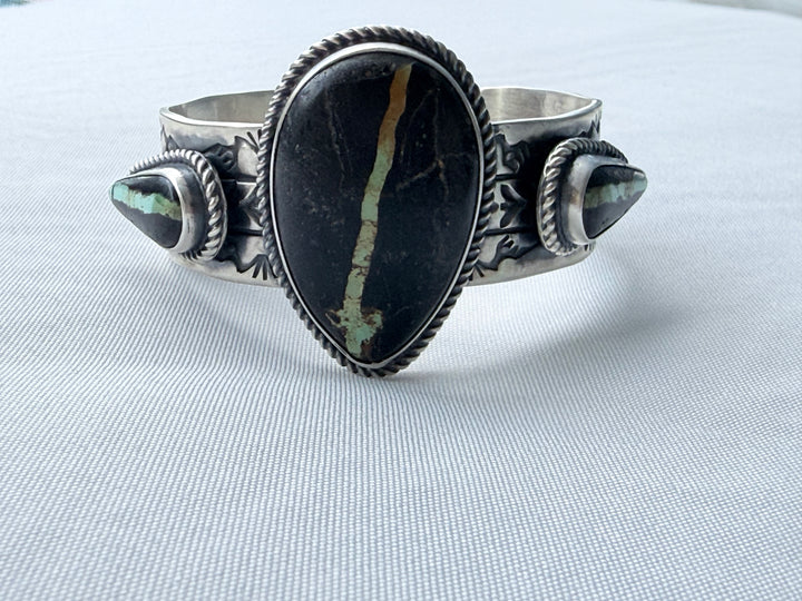 One of Seven | Rick Enriquez Navajo Black Jack Turquoise Sterling Silver Cuff