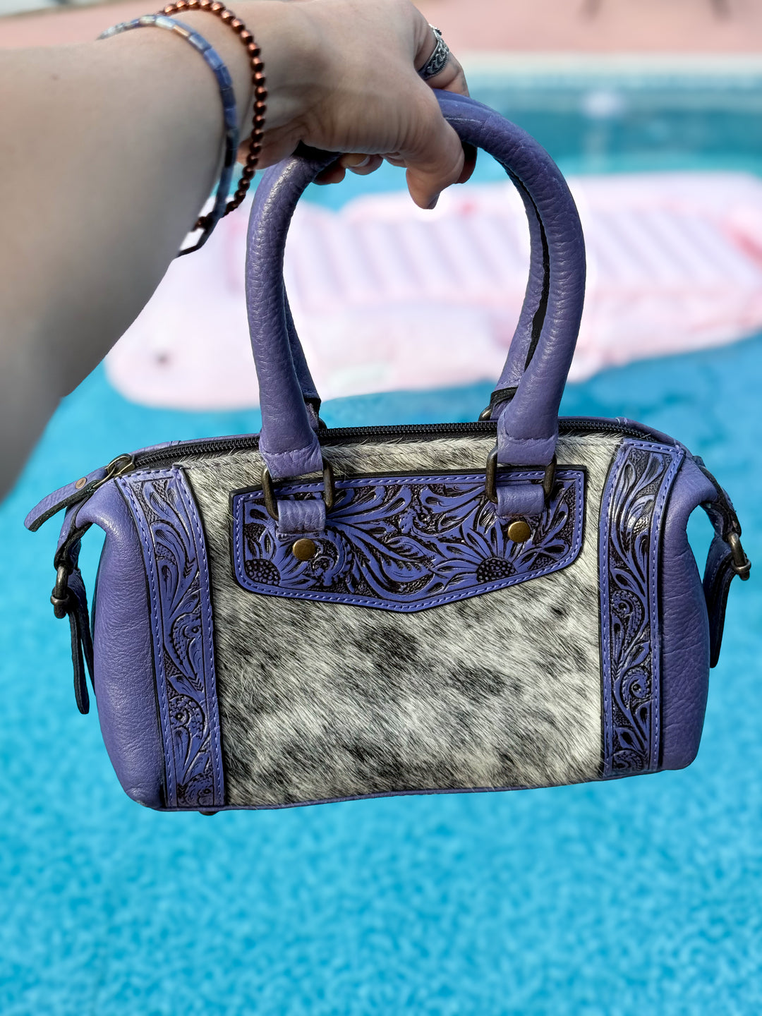 Lavender Tooled Cowhide Handbag