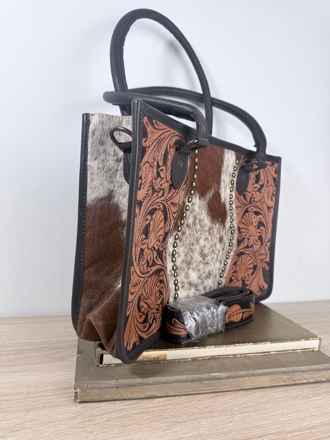 The Working Girl | Tooled Leather & Cowhide Concealed Carry Tote