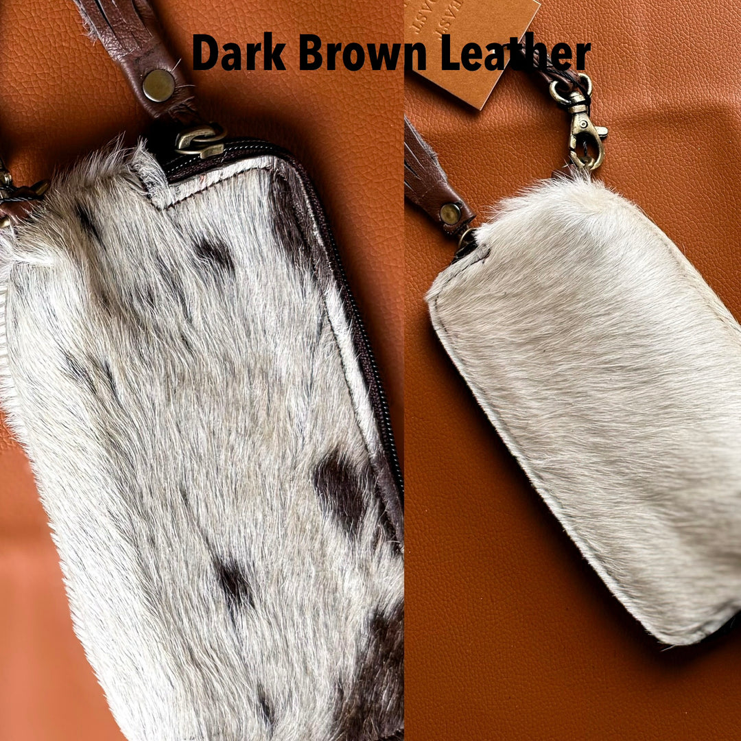 Genuine Cowhide Wristlet Pouch | Hair-On Hide Organizer with Tassel & Wrist Strap