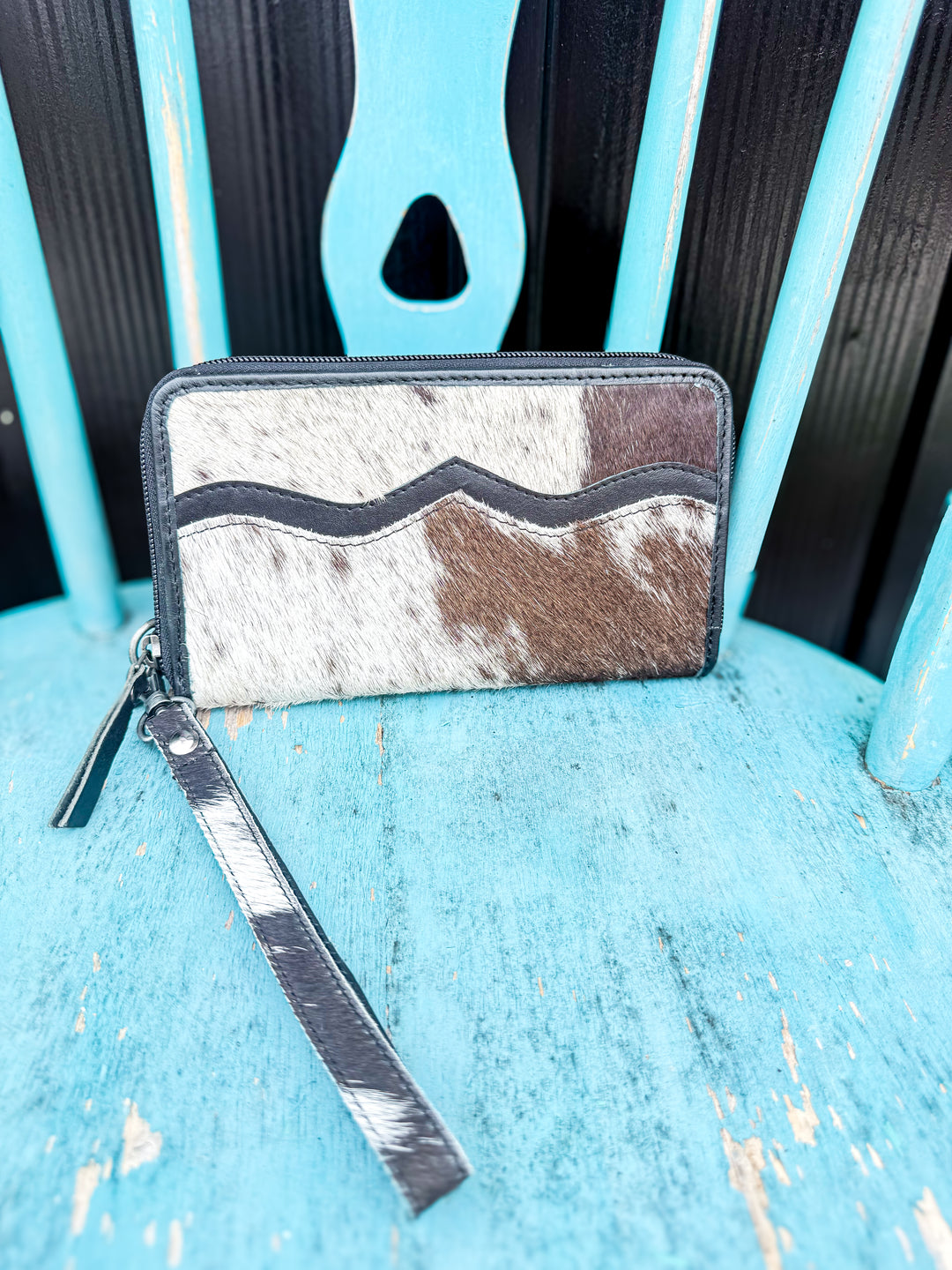 One of One Cowhide Zip-Around Wristlet Wallet