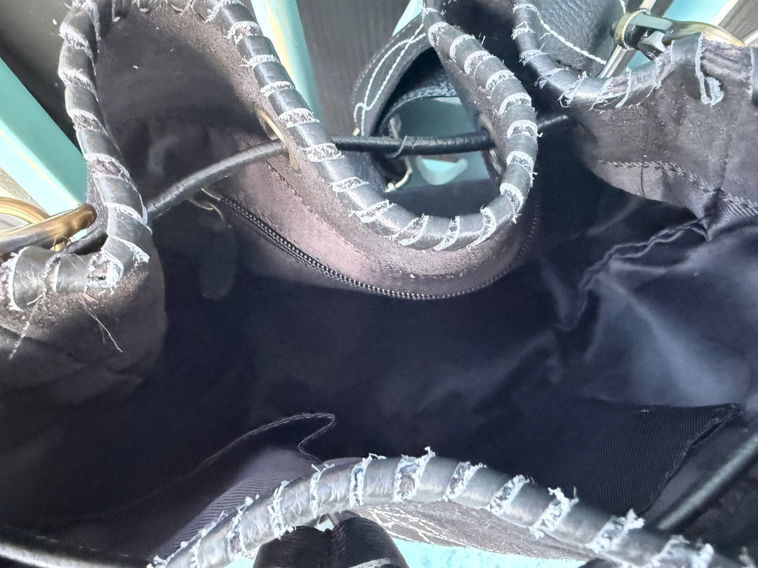 The Bronco Bucket | Black Suede & Tooled Leather Western Bucket Bag