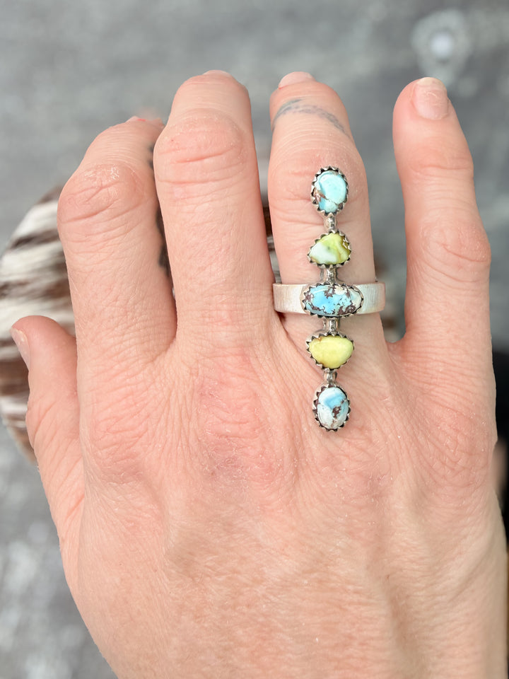 Palomino Variscite + Golden Hills Turquoise Sterling Silver Crawler Ring