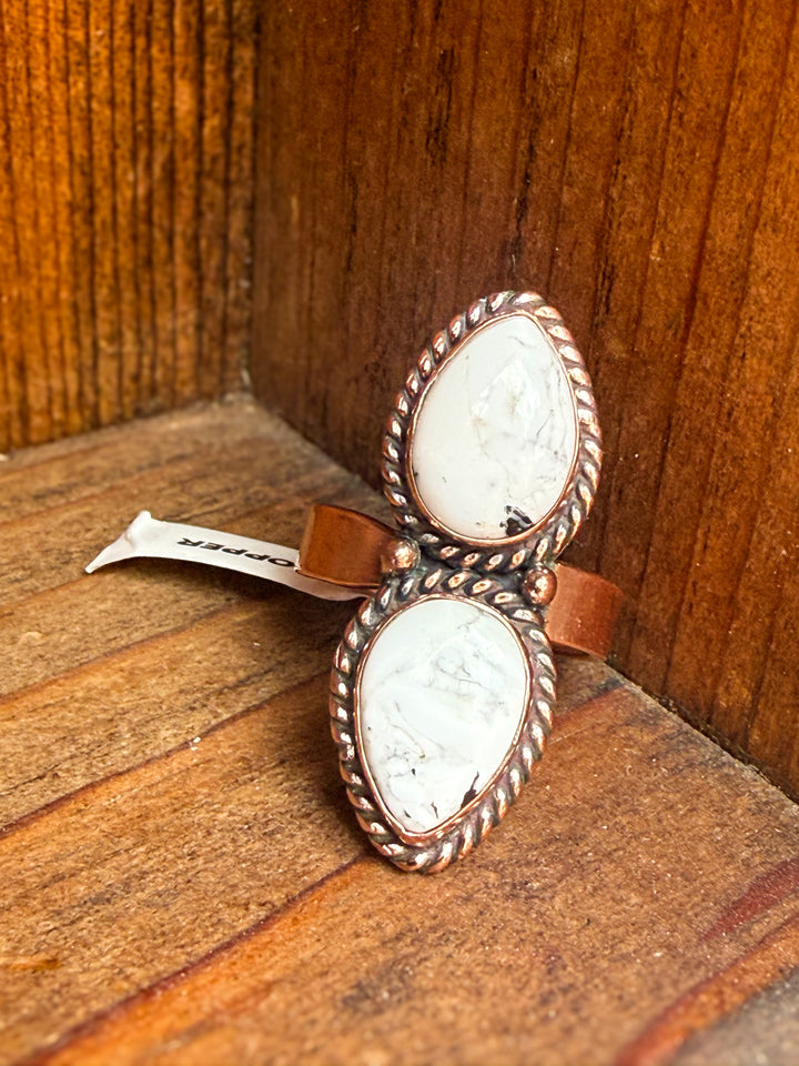 White Buffalo Style Turquoise Copper Adjustable Statement Ring