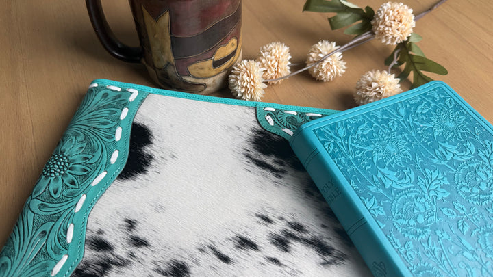 Genuine Leather Cowhide Padfolio | Turquoise Tooled Leather Portfolio Folder | Executive Portfolio Organizer