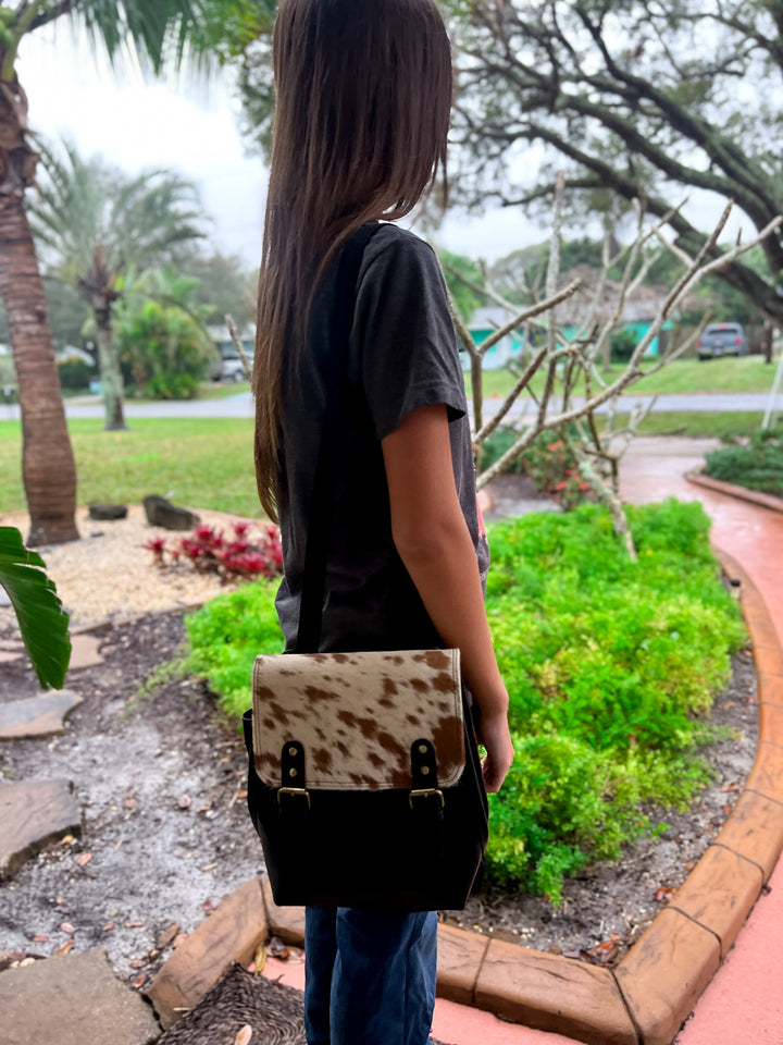 Hybrid Hideaway: Black Leather Mini Backpack Crossbody Combo with Quality Cowhide and Hidden Zippers