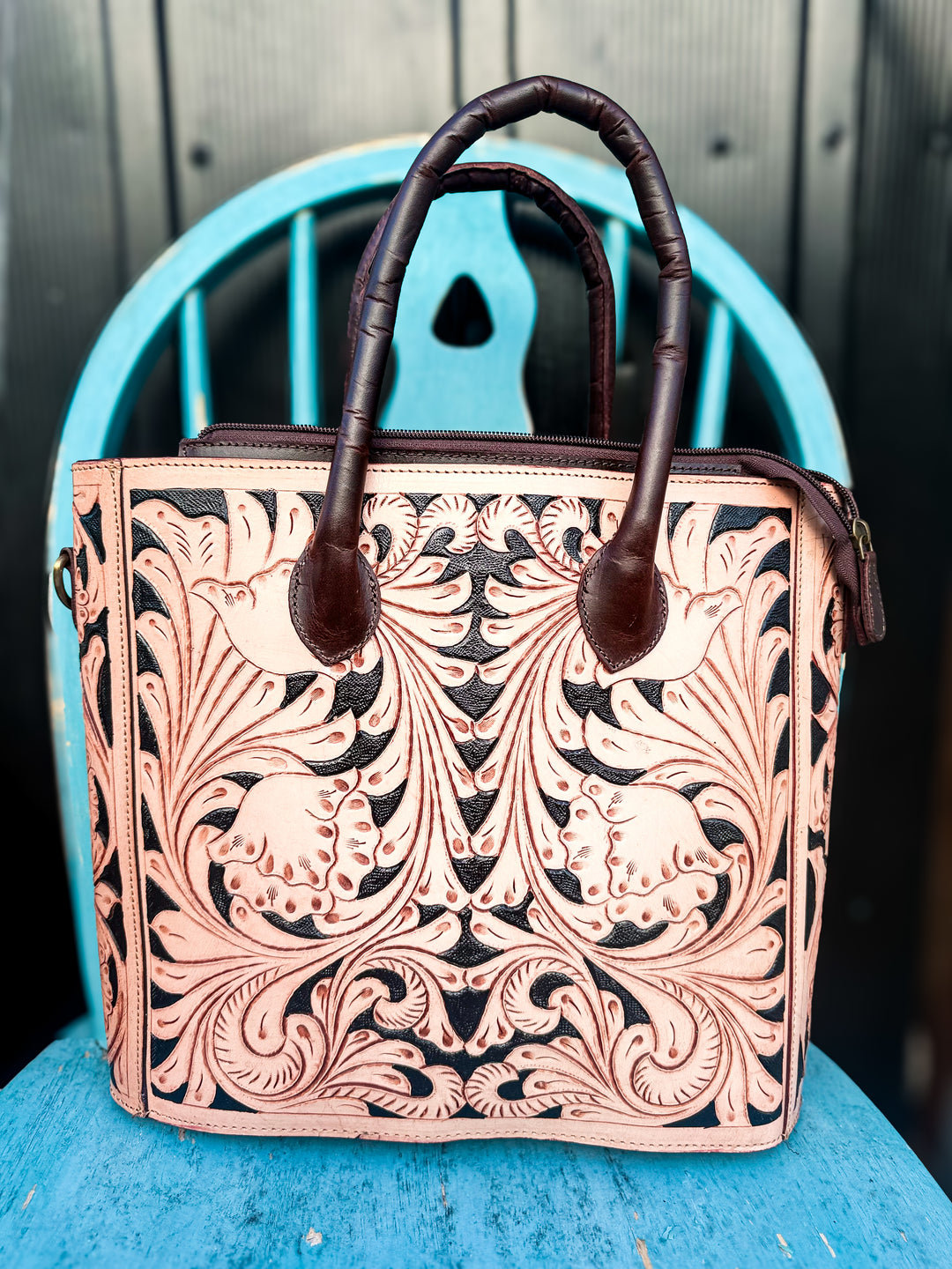 The Prescott Tooled Leather Concealed Carry Work Bag | Western Leather Handbag